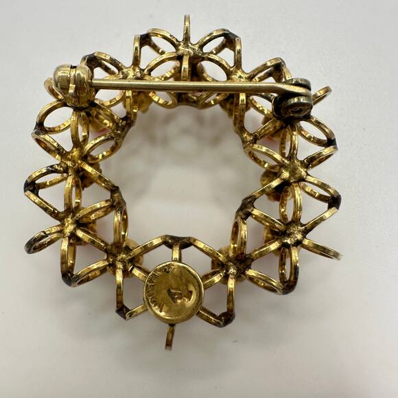 Vintage 12kt gold filled genuine red coral freshwater pearls wreath brooch - Picture 4 of 7